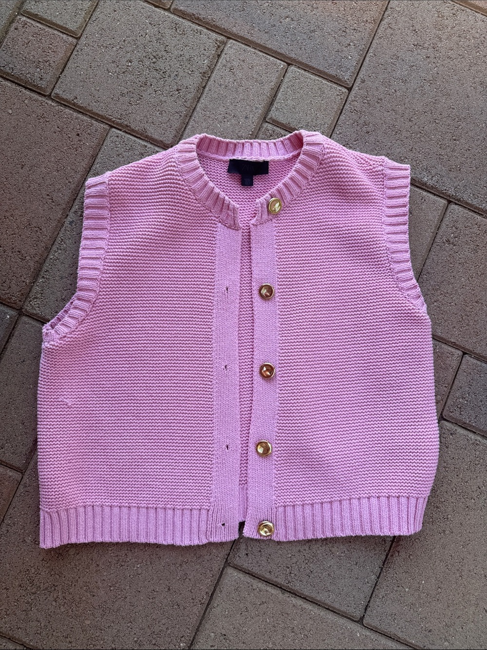 Zara Pink Knit Button-Front Vest with Gold Buttons